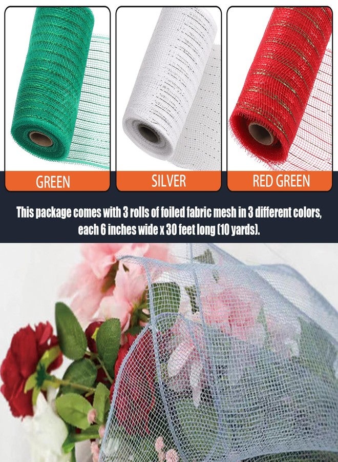 Tanstic 3 Rolls Mesh Ribbon, Deco Mesh Ribbon Christmas Deco Mesh Metallic Red Green White Mesh Ribbons Rolls for Wreaths, Gift Wrapping, Party Decorations (6 Inch x 10 Yards Per Roll) - Image 4